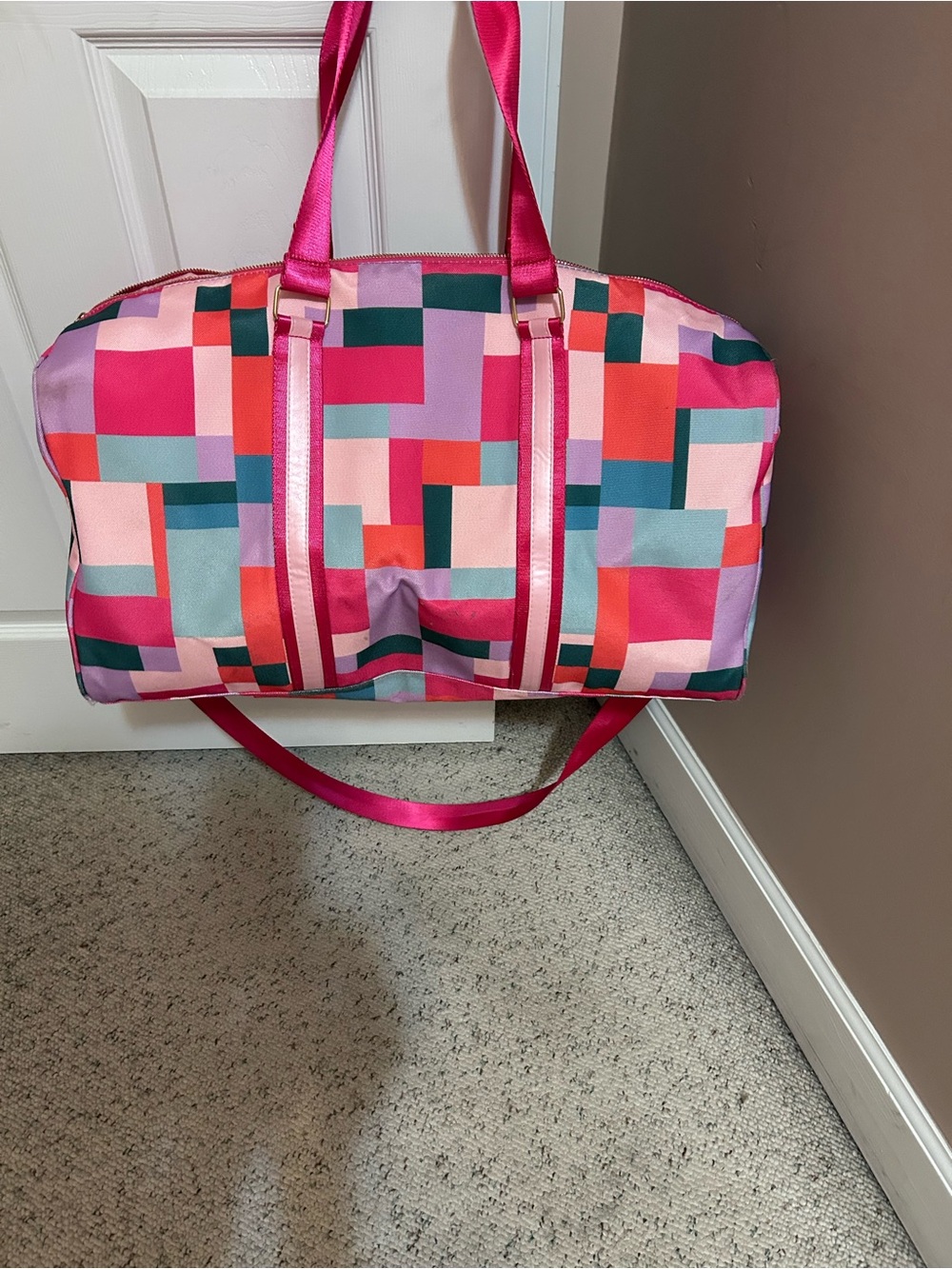 Multi-Color Geometric Pink Travel Duffle Bag